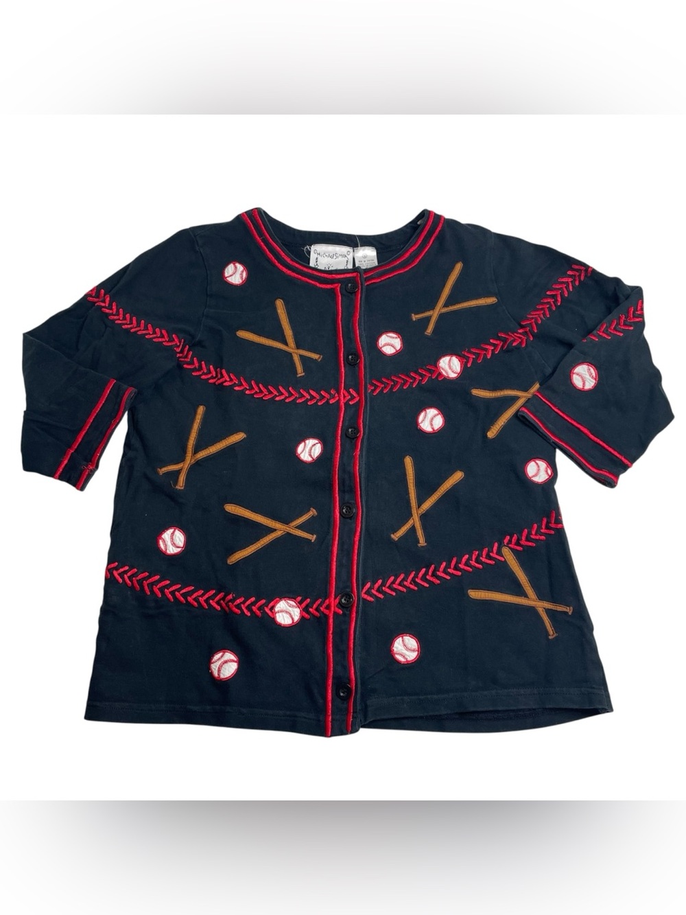 Michael Simon Lite Vintage Baseball Button Front Sweater Black Small